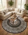Patio Heritage Collection Area Rug -  Lafayette (Black and White) Round Black and White  lifestyle 21