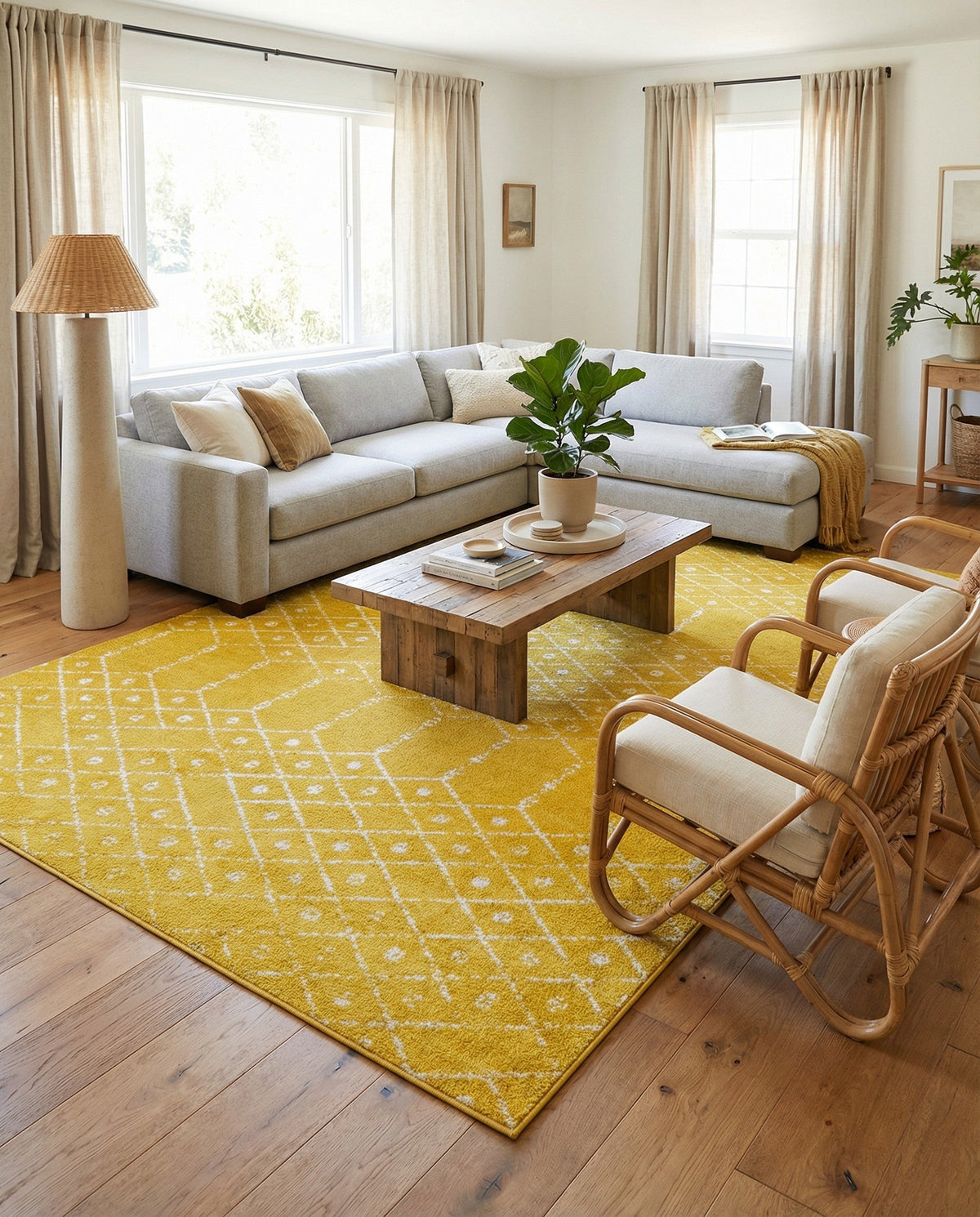 Marrakesh Lattice Collection Area Rug - Casablanca (Yellow) Rectangle Yellow  lifestyle 13
