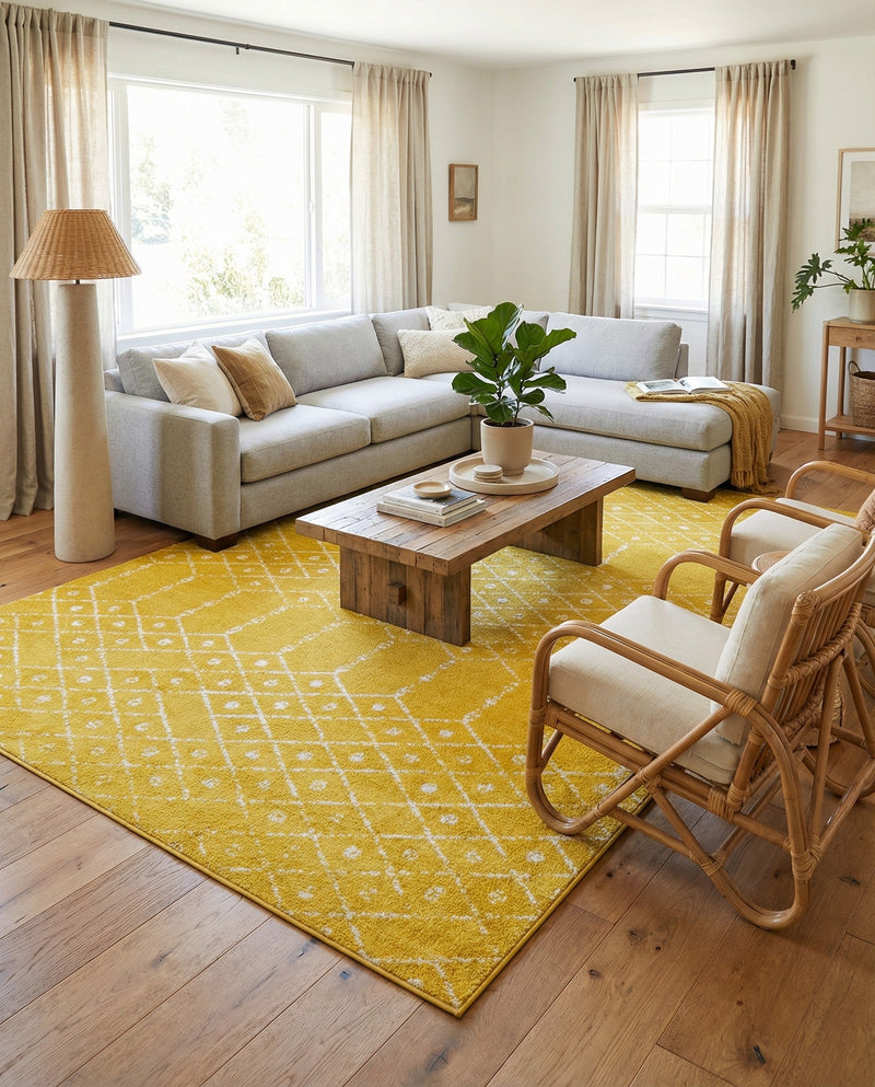 Marrakesh Lattice Collection Area Rug - Casablanca (Yellow) Rectangle Yellow  lifestyle 13