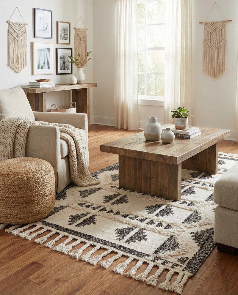 Sonoran Collection Area Rug - BellRock Rectangle Black and White  lifestyle 48