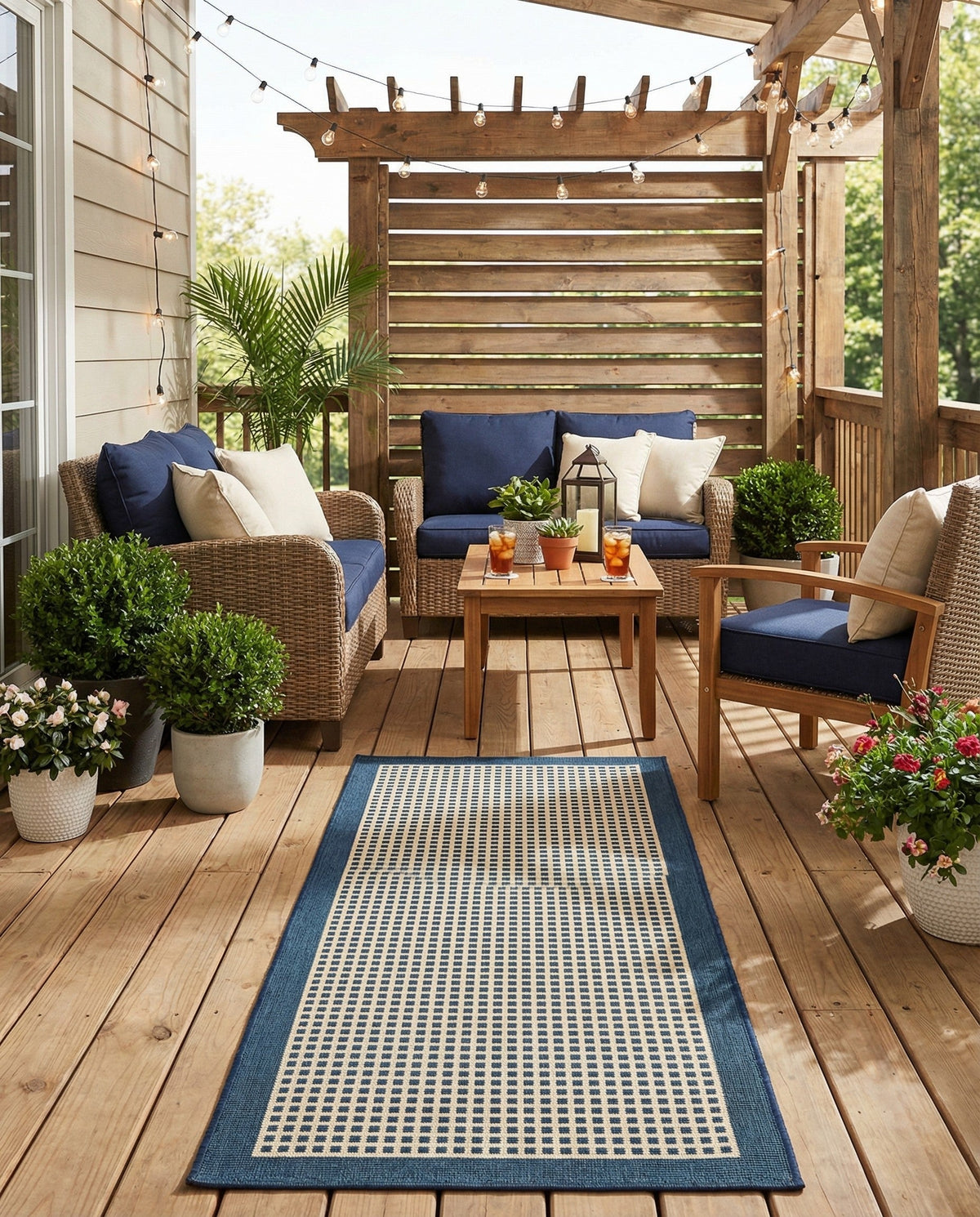 Terrace Fringe Collection Area Rug - Oceanside Runner Navy Blue  lifestyle 165