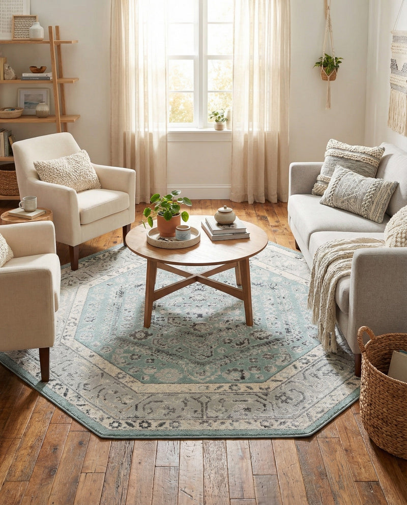 Adriana Terrace Collection Area Rug - Capri (Aqua) Octagon Aqua  lifestyle 17