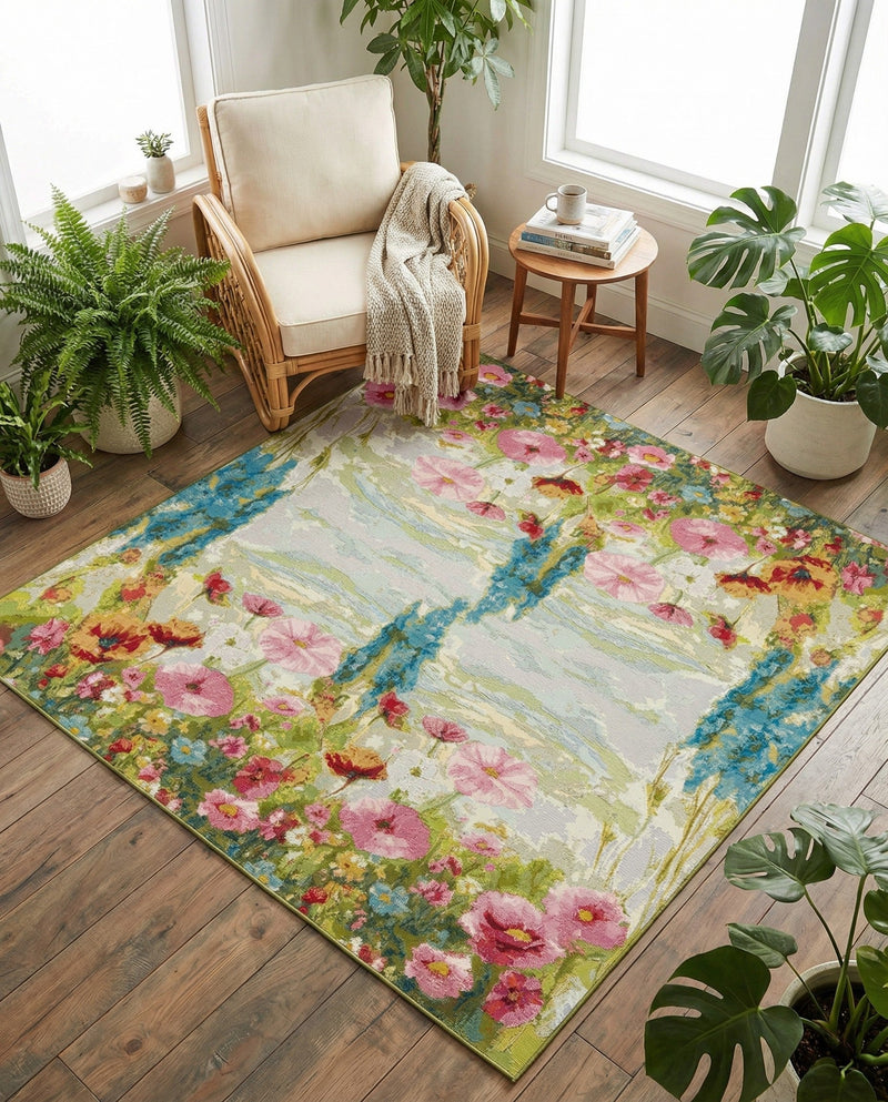 Seaside Blooms Collection Area Rug -  Amalfi Square Multi  lifestyle 62