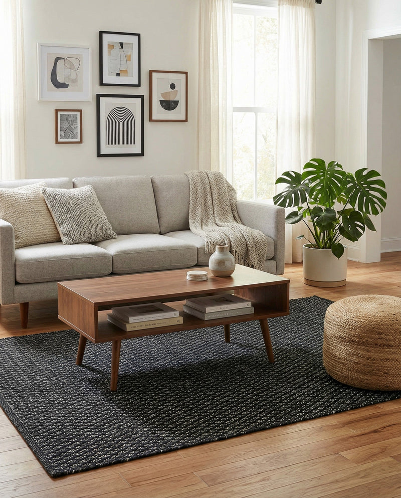 Trellis Wool Collection Area Rug - Cobbles Rectangle Black  lifestyle 16