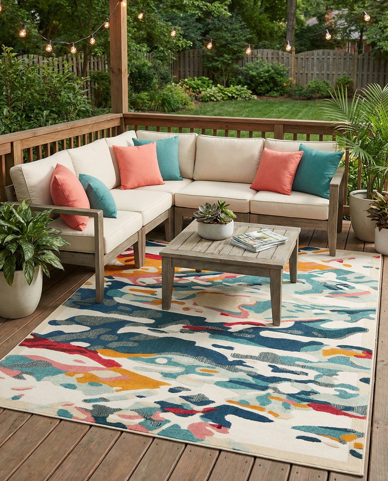Outdoor Marrakesh Collection Area Rug -  Meknes Rectangle Multi  lifestyle 11
