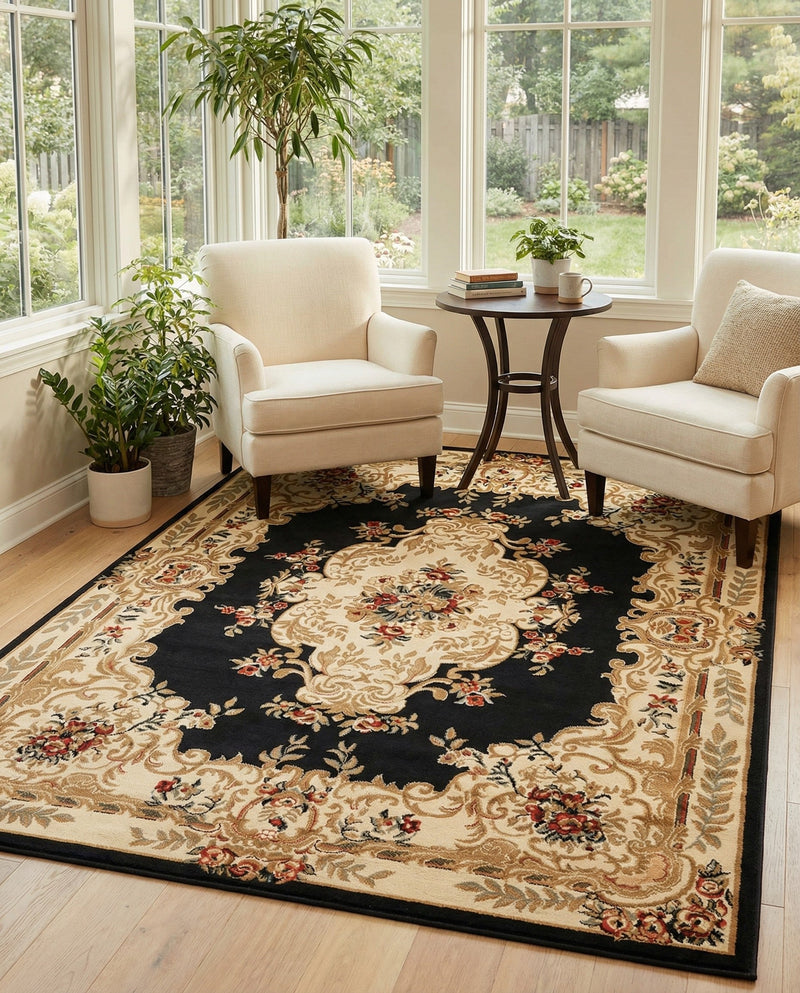 Versailles Elegance Collection Area Rug -  Vincennes Rectangle Black  lifestyle 38