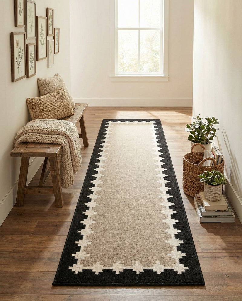 Caspian Wool Collection Area Rug - Baku Runner Gray and Black  lifestyle 39