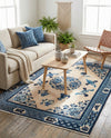 Bazaar Chic Collection Area Rug -  Casablanca Rectangle Ivory and Blue  lifestyle 10