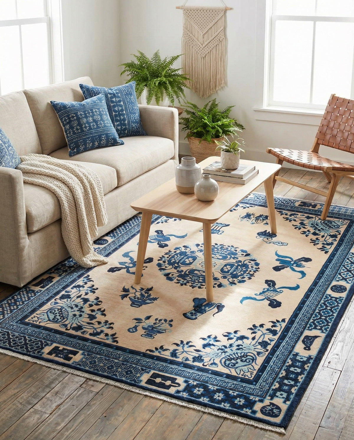 Bazaar Chic Collection Area Rug -  Casablanca Rectangle Ivory and Blue  lifestyle 10