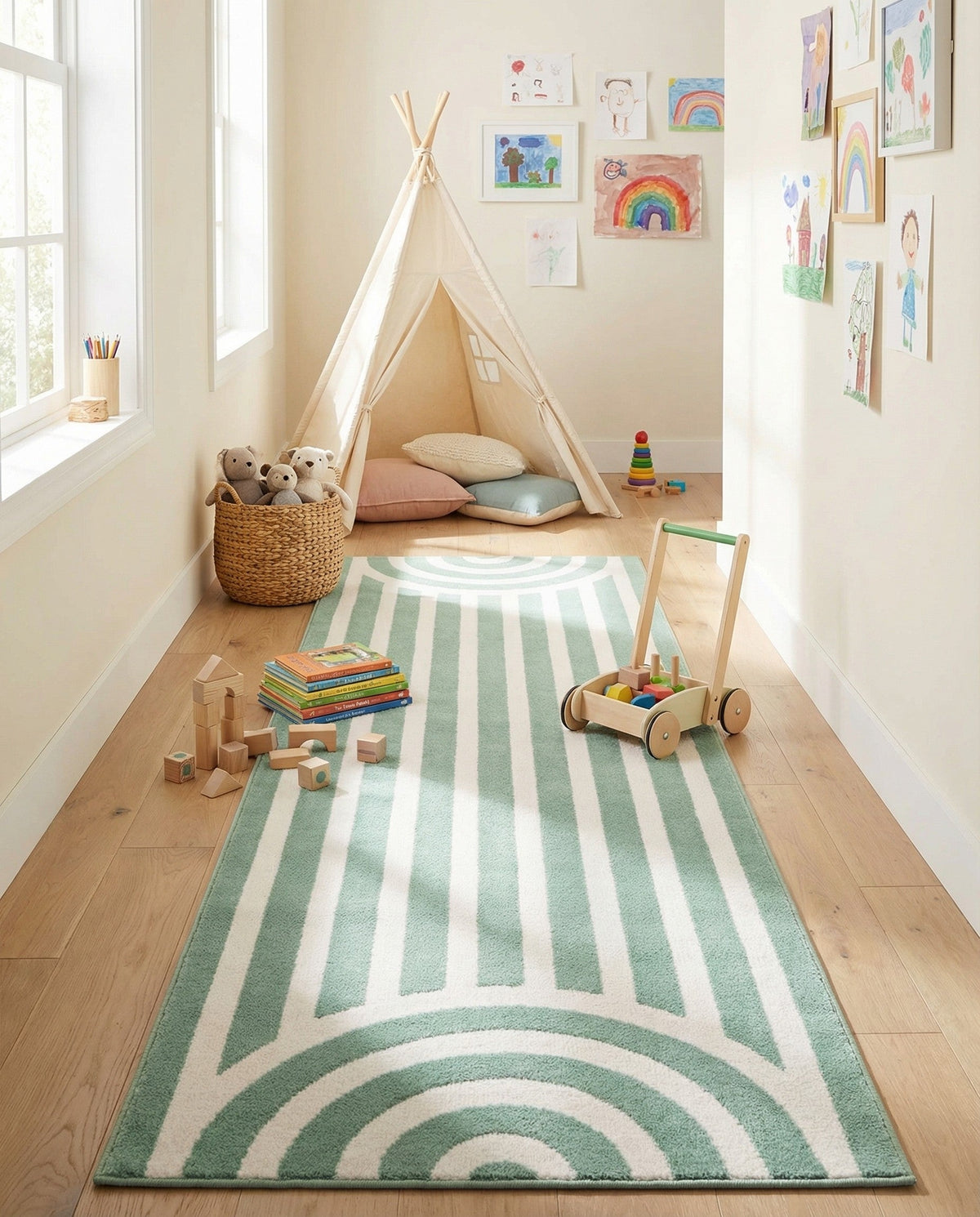 Wonder Tykes Collection Area Rug -  Joydale Runner Soft Green  lifestyle 179