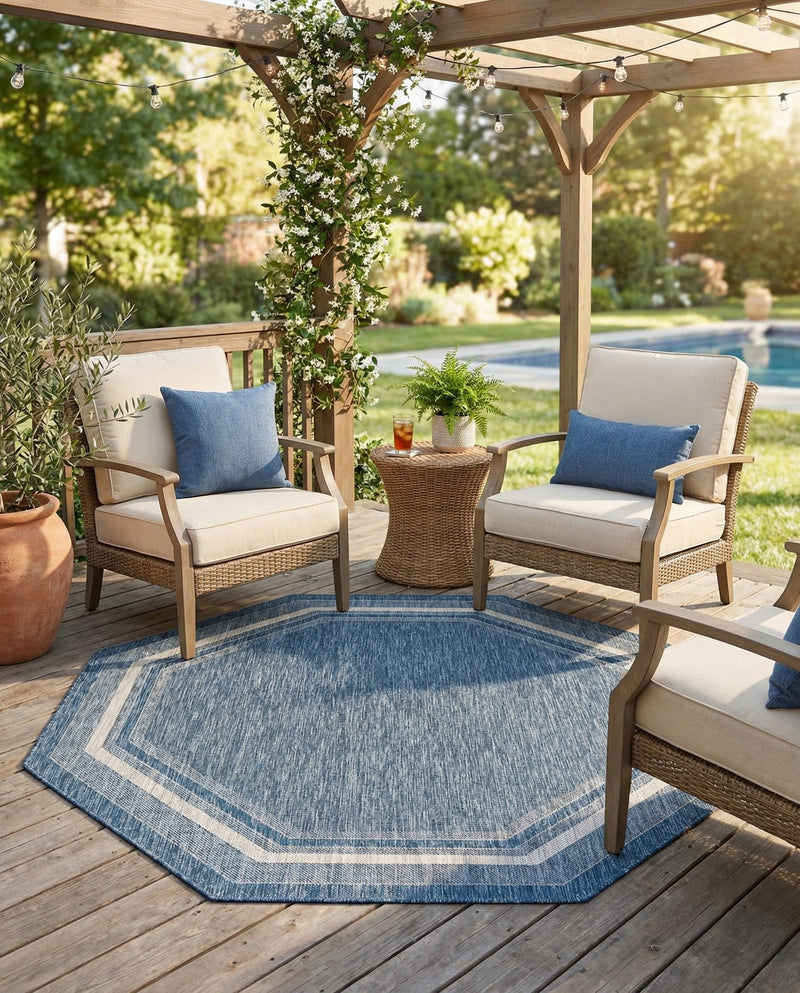 Terrace Fringe Collection Area Rug - Veranda (Blue) Octagon Blue  lifestyle 47