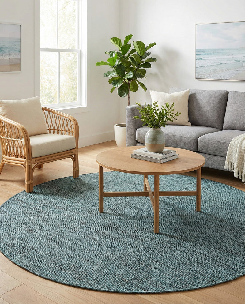 Seaside Serenity Collection Area Rug - Veranda (Teal) Round Teal  lifestyle 62