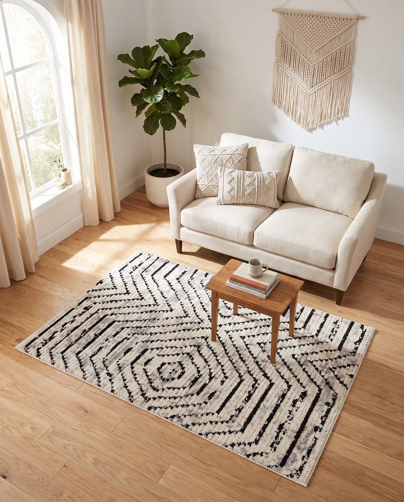 Marrakech Mosaic Collection Area Rug -  Tangier Rectangle Black and White  lifestyle 22