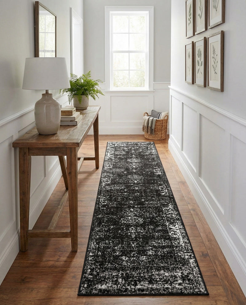Riviera Elegance Collection Area Rug - Antibes (Black) Runner Black  lifestyle 51