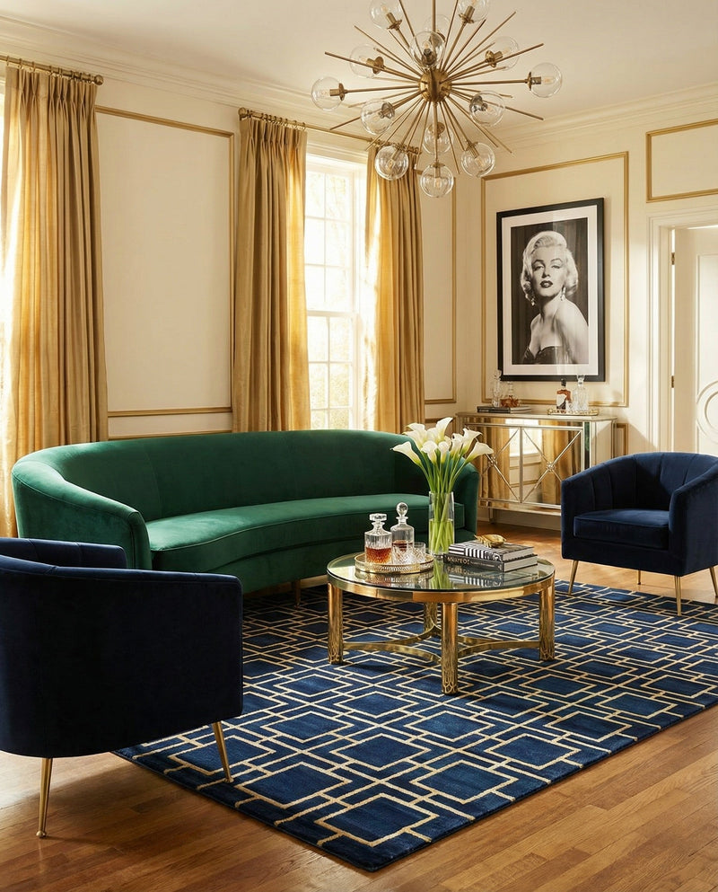 Hollywood Luxe Collection Area Rug -  Beverly (Navy Blue Gold) Rectangle Navy Blue Gold  lifestyle 5