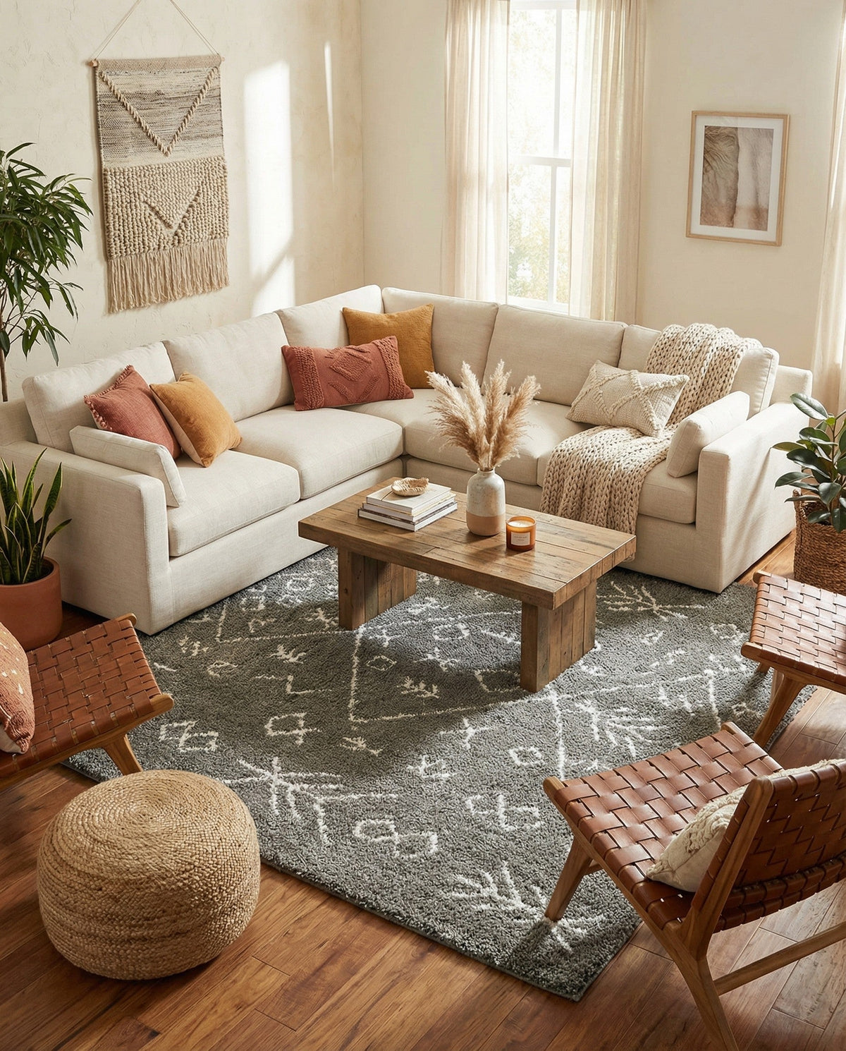 Casablanca Comfort Collection Area Rug - Sahara Square Gray  lifestyle 74