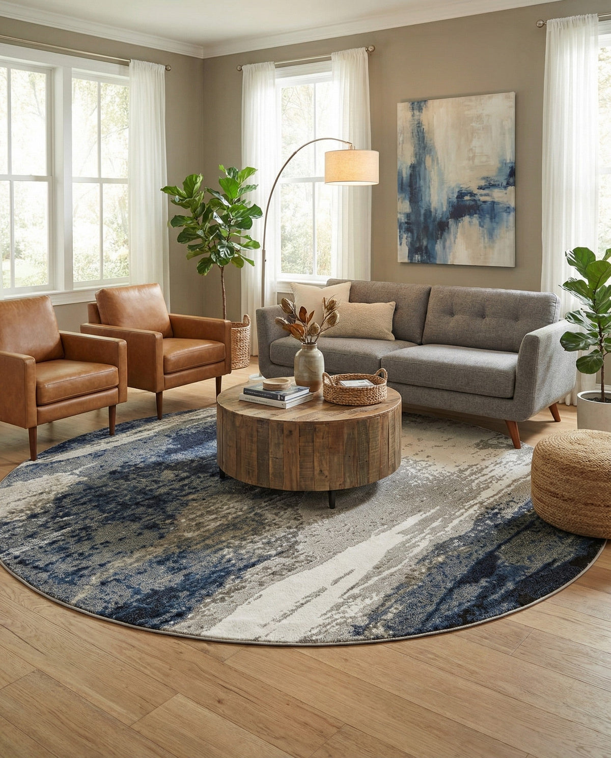 Copenhagen Edge Collection Area Rug - Nyhavn Round Blue  lifestyle 159