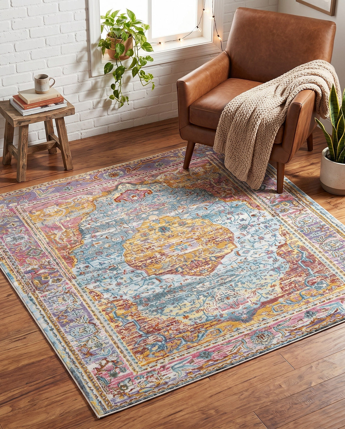 Caribbean Breeze Collection Area Rug -  Vieques Square Light Blue  lifestyle 196
