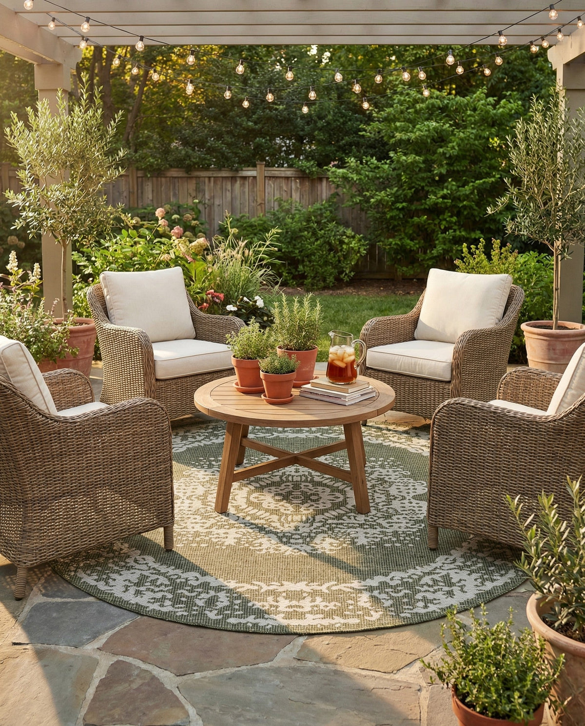 Patio Heritage Collection Area Rug - Savannah (Green) Round Green  lifestyle 84