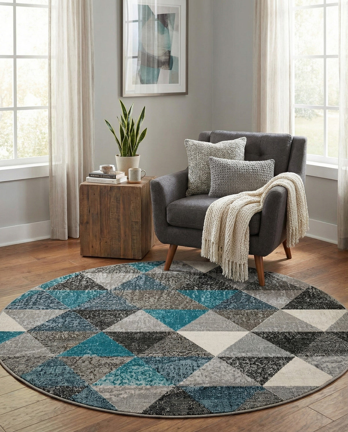 Seville Elegance Collection Area Rug -  Malaga Round Gray  lifestyle 81