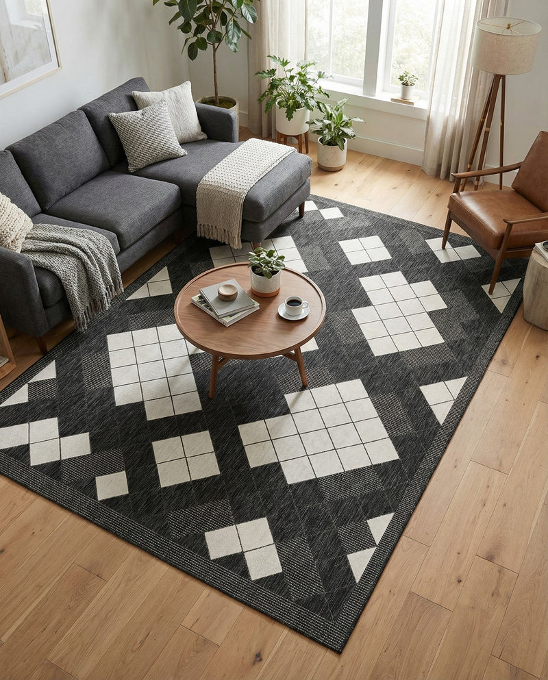 Urban Terrace Collection Area Rug -  Williamsburg Rectangle Black and White  lifestyle 8