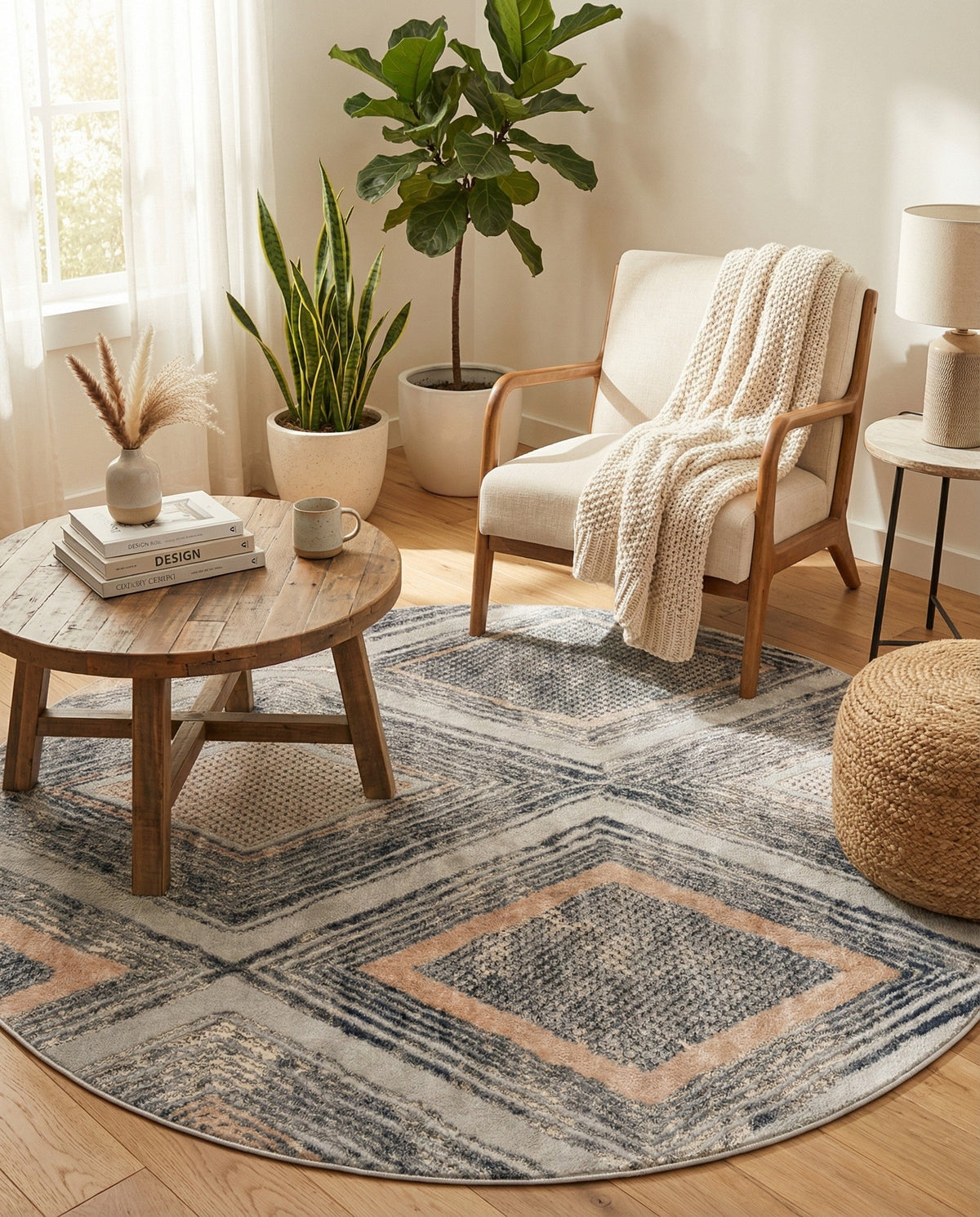 Aegean Elegance Collection Area Rug -  Rhodes Round Gray Cream  lifestyle 42