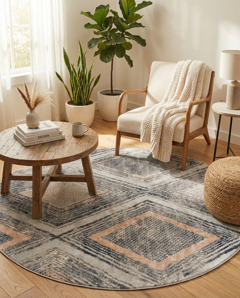 Aegean Elegance Collection Area Rug -  Rhodes Round Gray Cream  lifestyle 42
