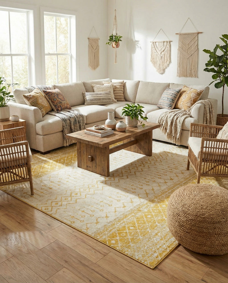 Mediterranean Lattice Collection Area Rug -  Casablanca (Ivory and Yellow) Rectangle Ivory and Yellow  lifestyle 6
