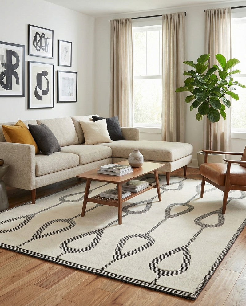 Monochrome Collection Area Rug -  Marble Rectangle Ivory White  lifestyle 21