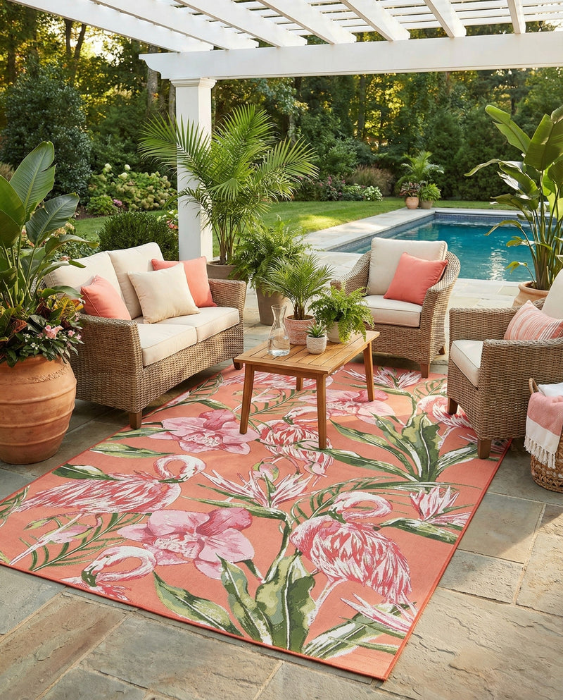 Seaside Blooms Collection Area Rug -  Kyoto Rectangle Coral  lifestyle 8