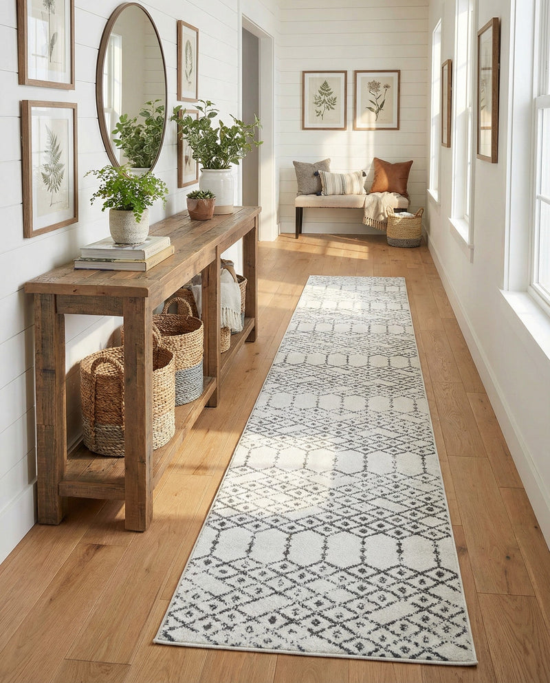 Marrakesh Lattice Collection Area Rug - Casablanca (Ivory Black) Runner Ivory Black  lifestyle 61
