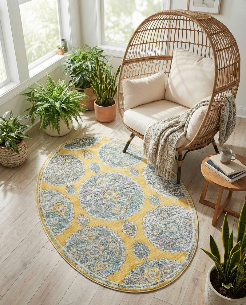 Arcadia Rugs Collection Area Rug -  Atlantis (Yellow) Oval Yellow  lifestyle 72