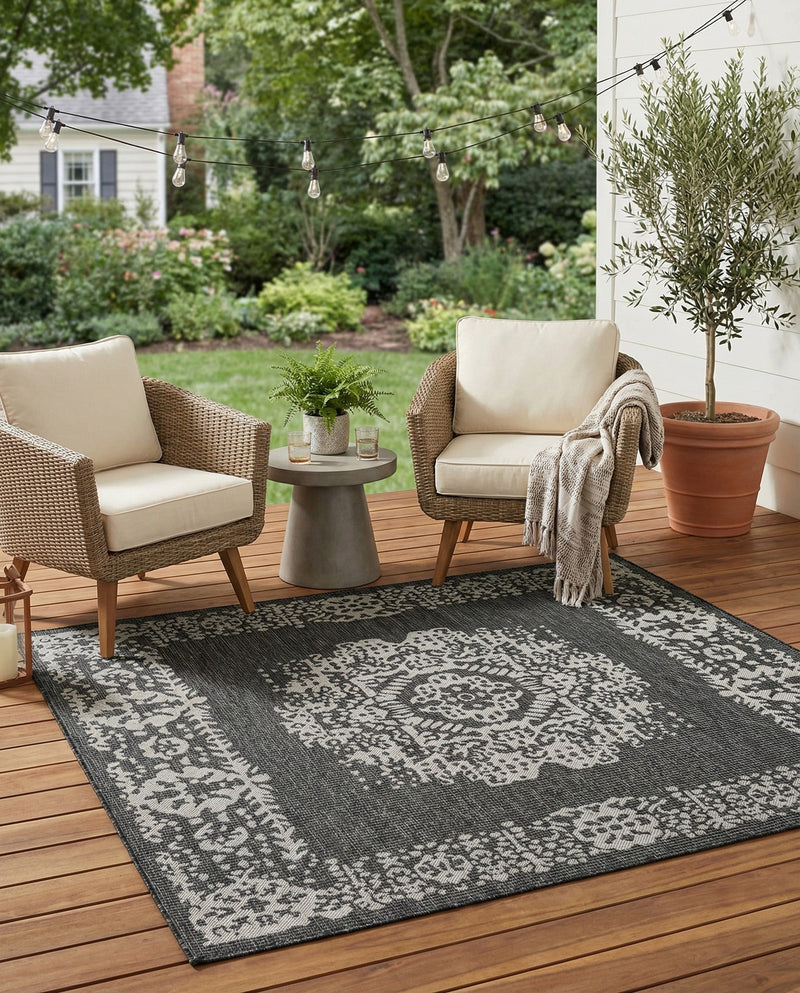 Patio Heritage Collection Area Rug - Savannah (Charcoal Gray) Square Charcoal Gray  lifestyle 79