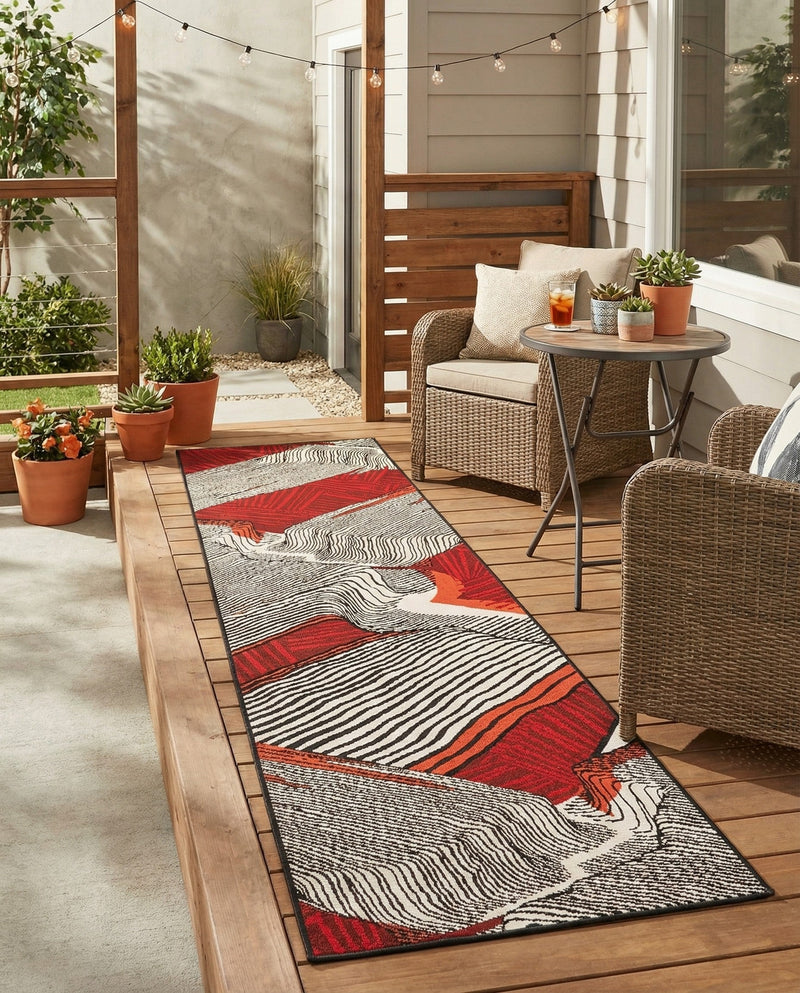 Urban Terrace Collection Area Rug -  Porch Runner Red and Black  lifestyle 46