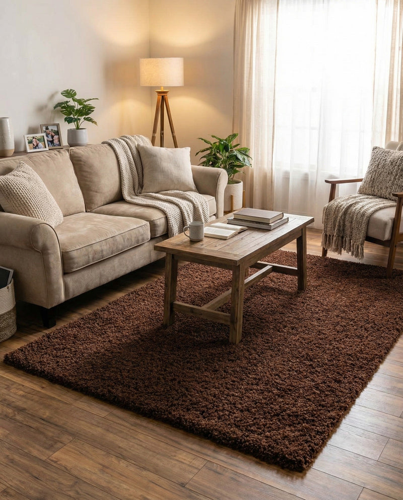 Plush Oasis Collection Area Rug - Serenity (Chocolate Brown) Rectangle Chocolate Brown  lifestyle 14