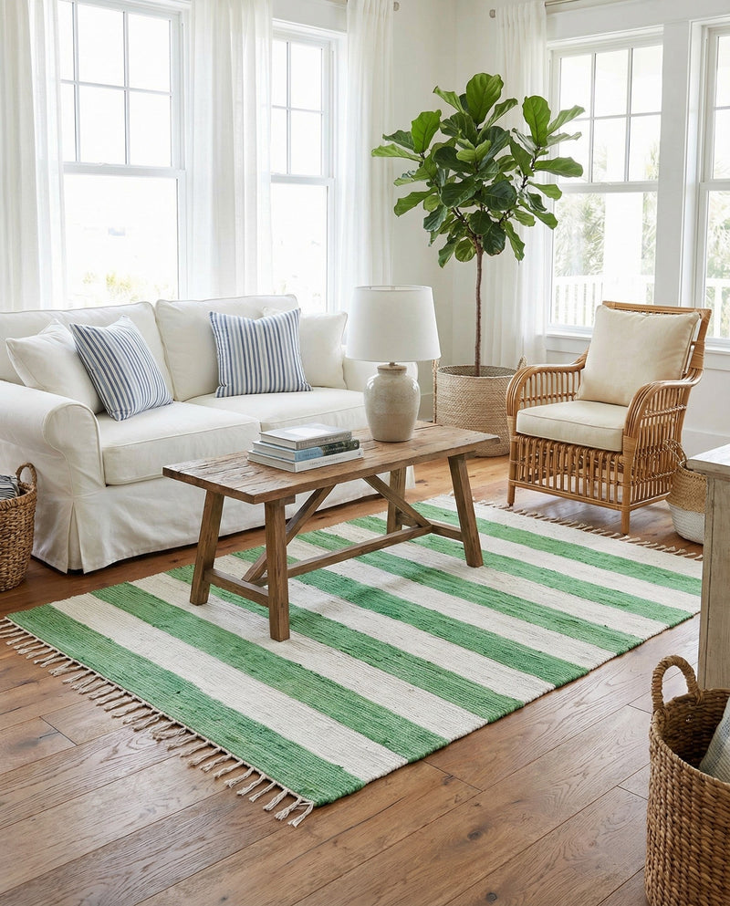 Tassel Trail Collection Area Rug - Pathway (Green and Ivory) Rectangle Green and Ivory  lifestyle 14