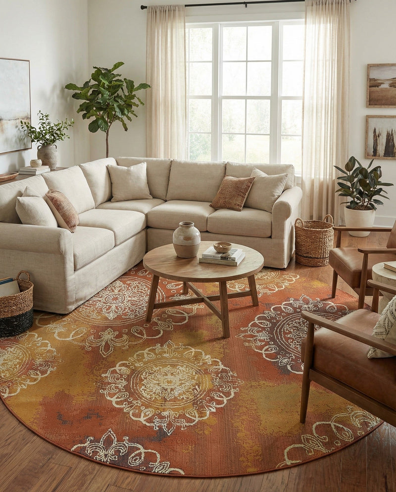 Urban Terrace Collection Area Rug -  Veranda Round Rust Red  lifestyle 47