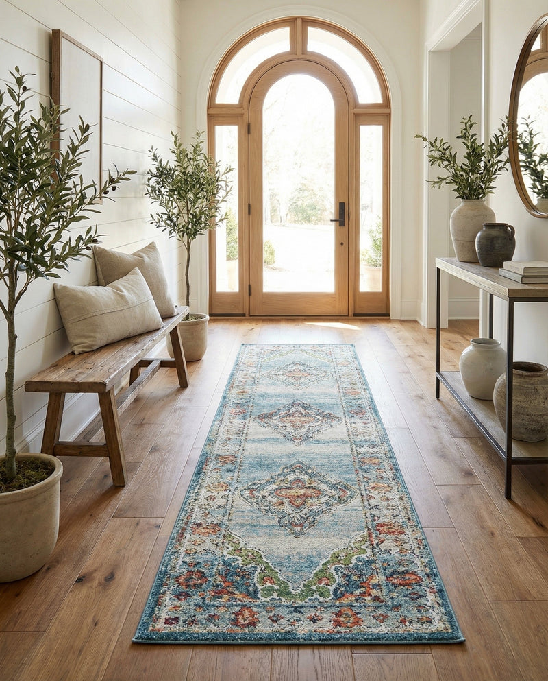 Savannah Soiree Collection Area Rug - Serengeti (Blue) Runner Blue  lifestyle 54