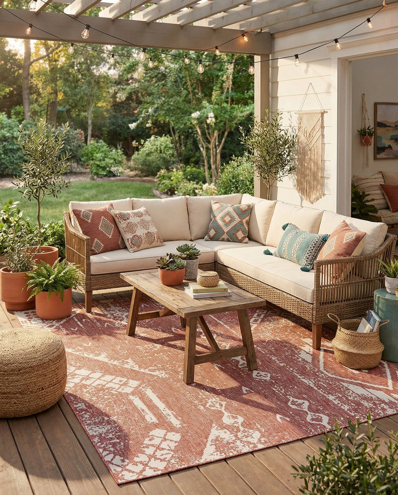 Desert Nomad Terrace Collection Area Rug - Sahara (Rust Red) Rectangle Rust Red  lifestyle 8