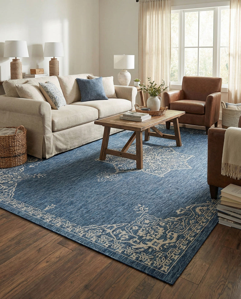 Patio Heritage Collection Area Rug -  Charleston (Blue) Rectangle Blue  lifestyle 17