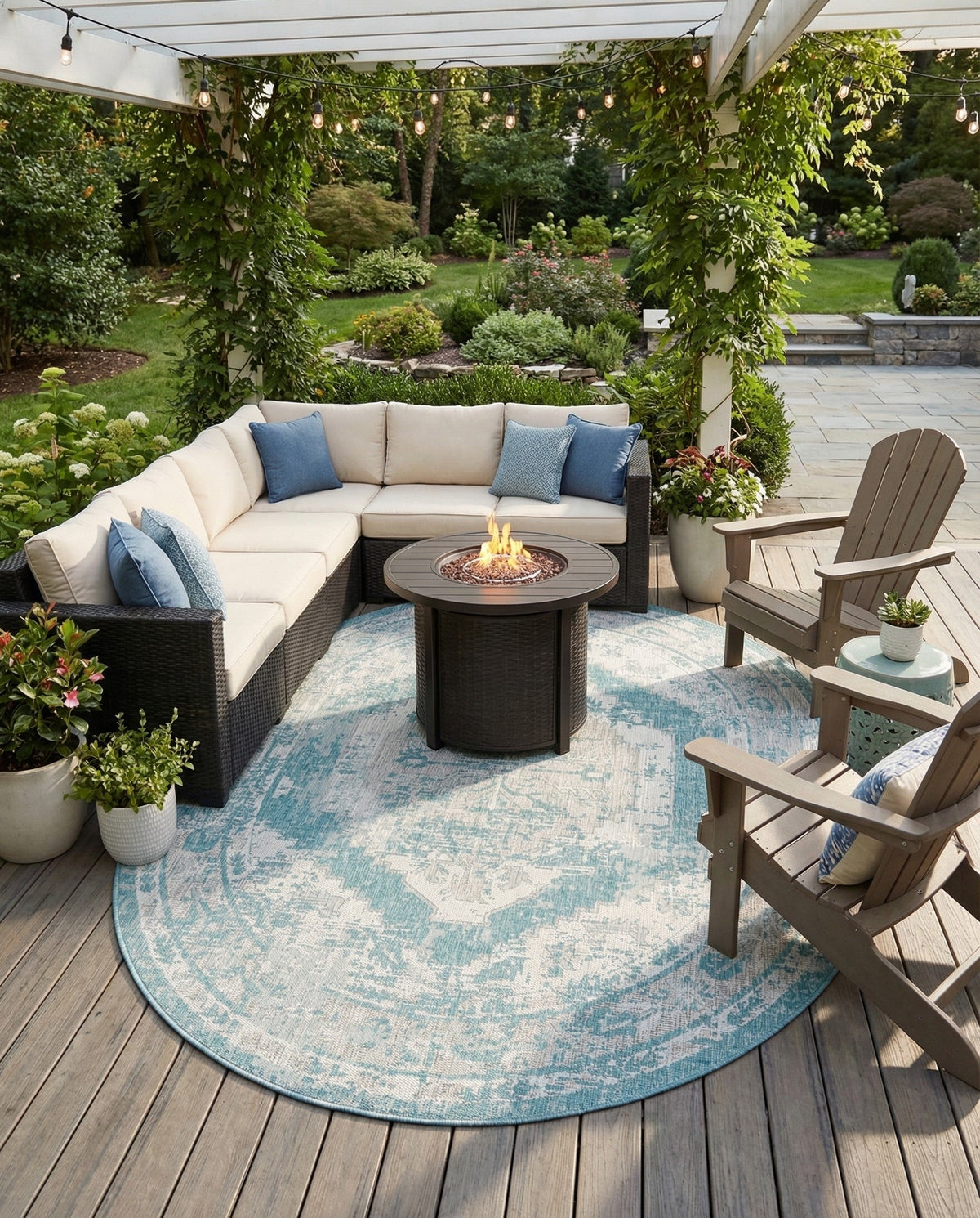 Patio Heritage Collection Area Rug -  Augusta (Aqua) Oval Aqua  lifestyle 98