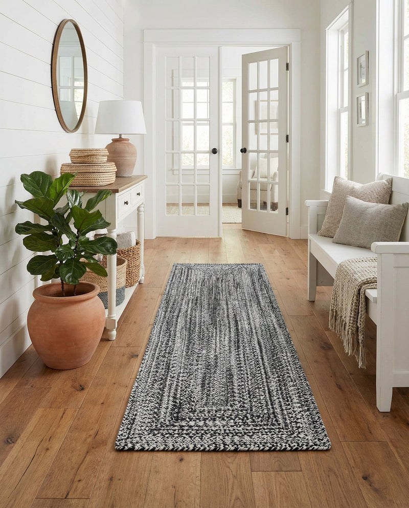 Sustainable Strands Indoor-Outdoor Oasis Collection Area Rug -  Sandbar (Black and White) Runner Black and White  lifestyle 47