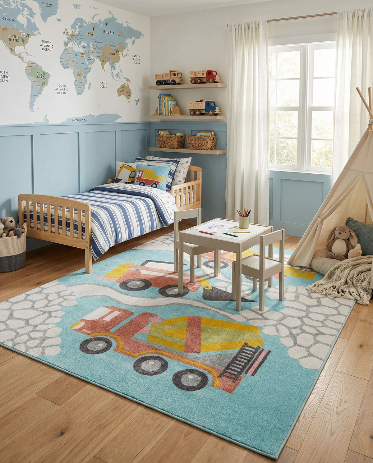 Wonder Tykes Collection Area Rug -  Labyrinth Rectangle Teal  lifestyle 12