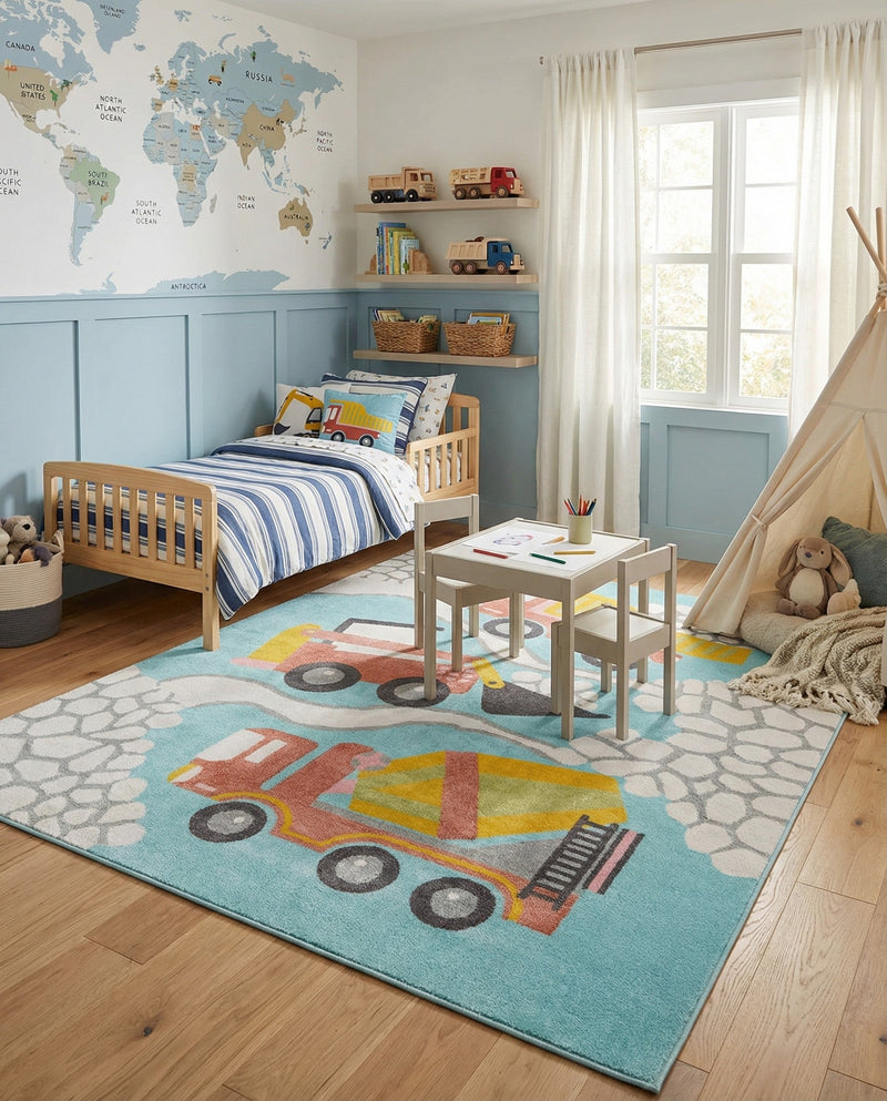 Wonder Tykes Collection Area Rug -  Labyrinth Rectangle Teal  lifestyle 12