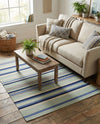 Coastal Stripe Dhurrie Collection Area Rug - Seashore Rectangle Aqua Blue and Gray  lifestyle 37