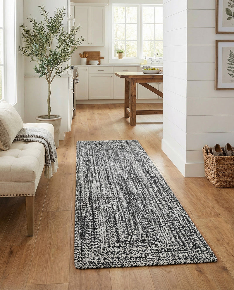 Sustainable Strands Indoor-Outdoor Oasis Collection Area Rug -  Sandbar (Black and White) Runner Black and White  lifestyle 48