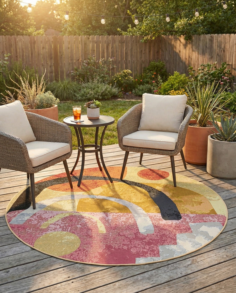 Urban Terrace Collection Area Rug -  Skyline Round Multi  lifestyle 70