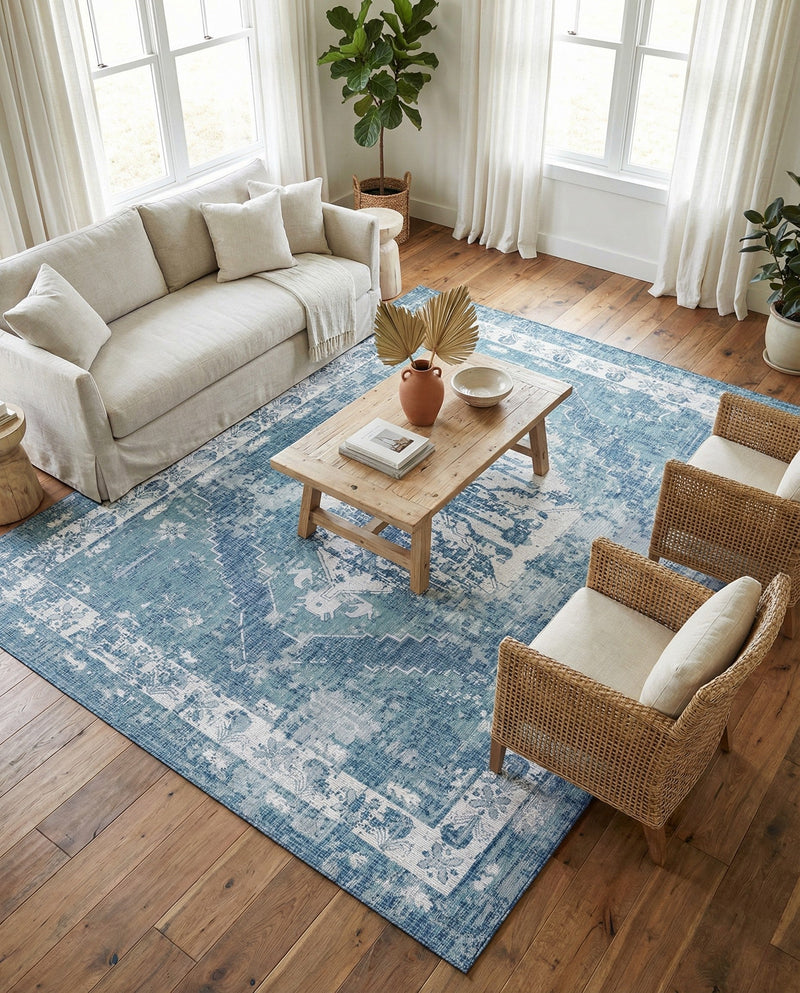 Patio Heritage Collection Area Rug -  Augusta (Blue) Rectangle Blue  lifestyle 3