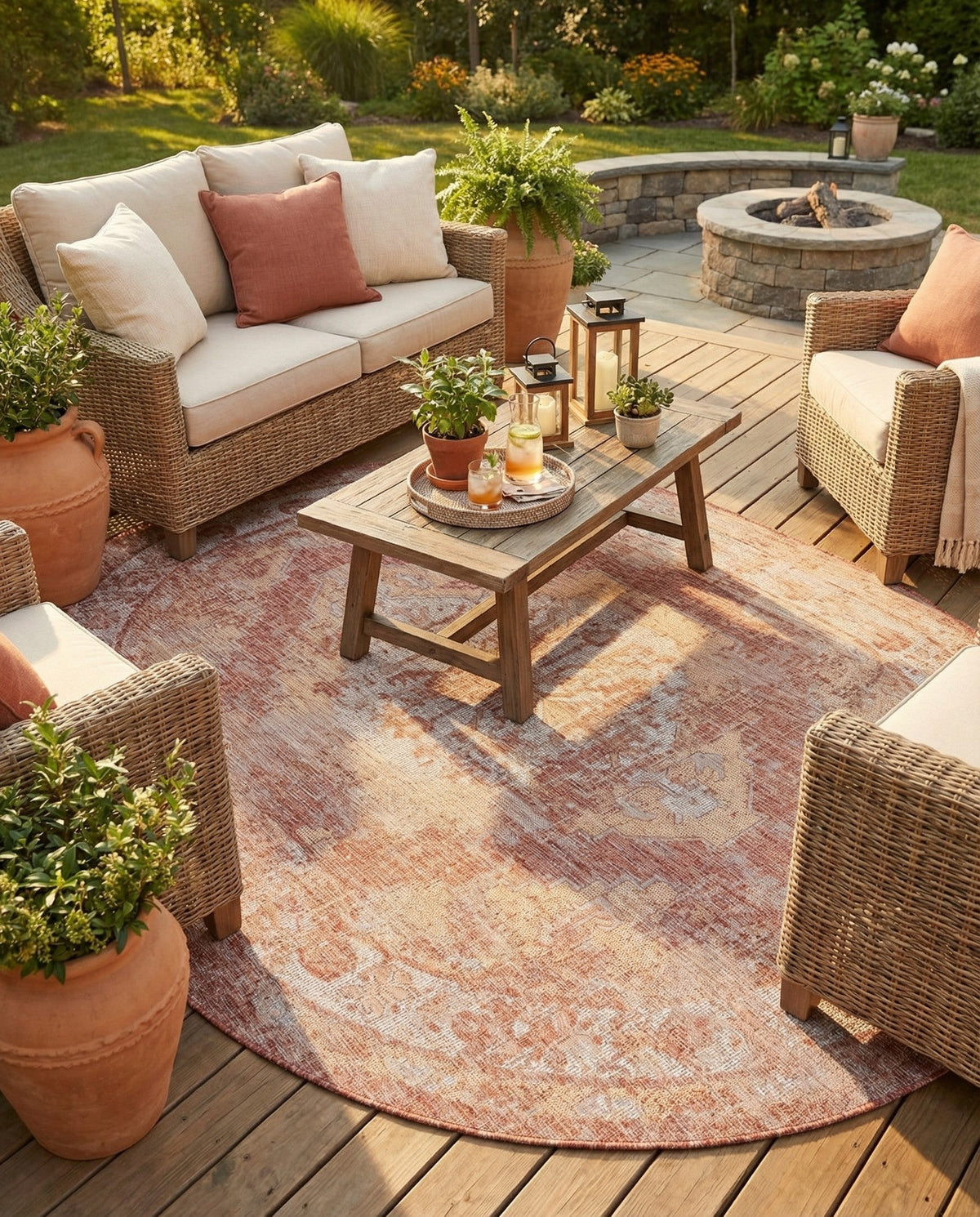 Patio Heritage Collection Area Rug -  Augusta (Rust Red) Oval Rust Red  lifestyle 87