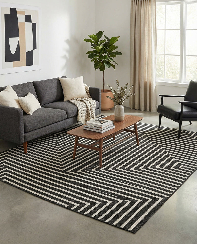 Urban Terrace Collection Area Rug -  Astoria (Black and White) Rectangle Black and White  lifestyle 22
